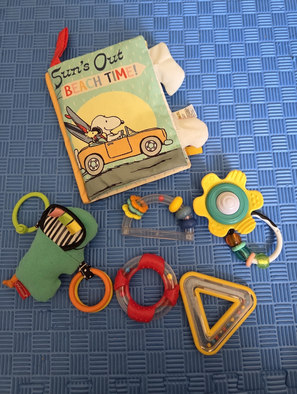 Snoopy 'Sun's Out Beach Time' Soft Cloth Book & Multi-Color Baby Toy Rattle Set